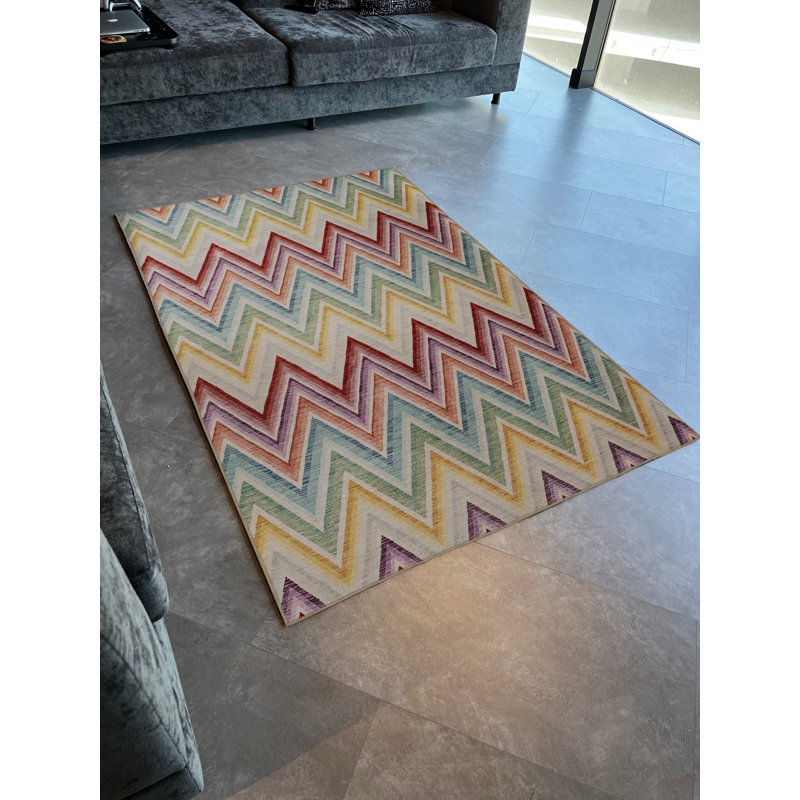 Mira Multi-Colored Geometric Triangle Zig-Zag Patterned Creative Modern Decorative Rug, Rectangle 4'11.06" x 7'6.55"