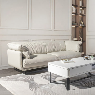 Causeuse-coussin standard en cuir véritable blanc crème