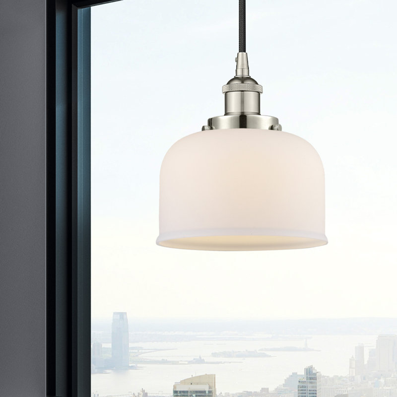 Luminaire suspendu en forme de cloche à 1 lumière Bostonia, Blanc, H 9,5 po x l 8 po x P 8 po, Nickel poli