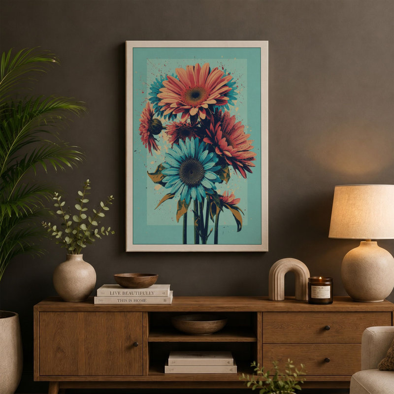 Gerbera Cluster Botanical - Wrapped Canvas, 18x12 - 45.7 x 30.5 cm, White Border