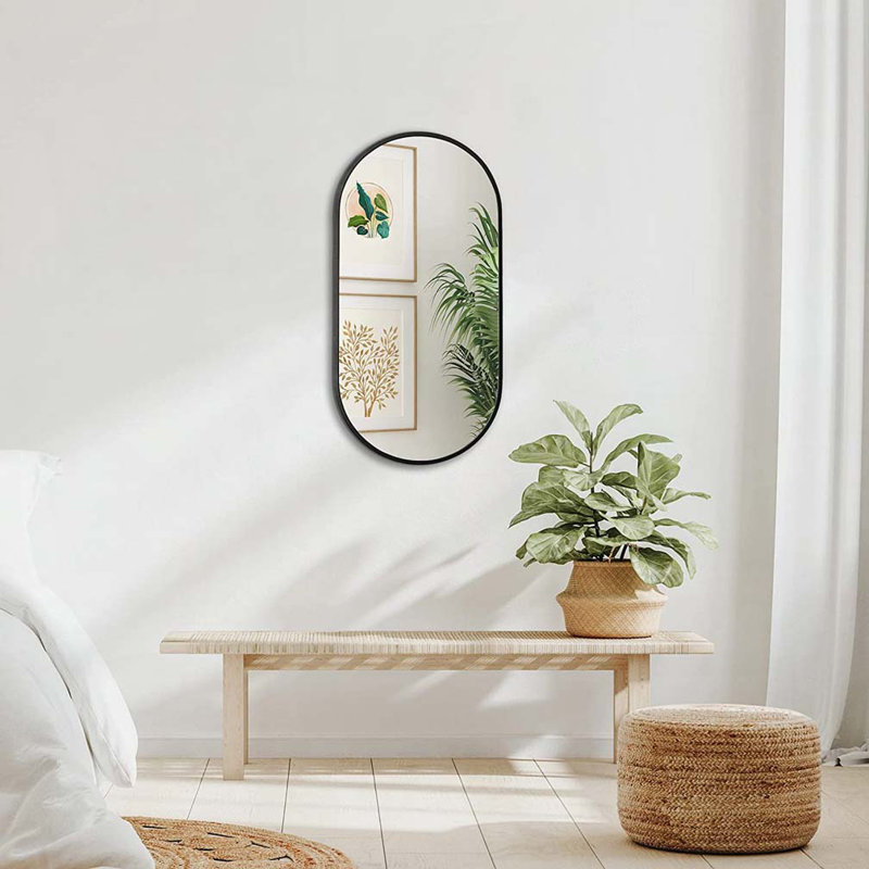Miroir ovale en métal, 33 po x 20 po, Noir