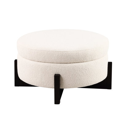 Round With Storage, Beige Upholstery, Four Oak Legs, Carbon Fiber Filler, Main Material Stylish Fold - Out Beige, Medium Duty Rating