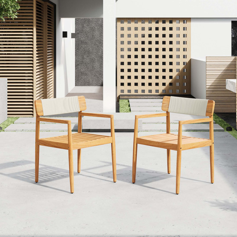 Outdoor Solid Wood Dining Chairs, White/Brown
