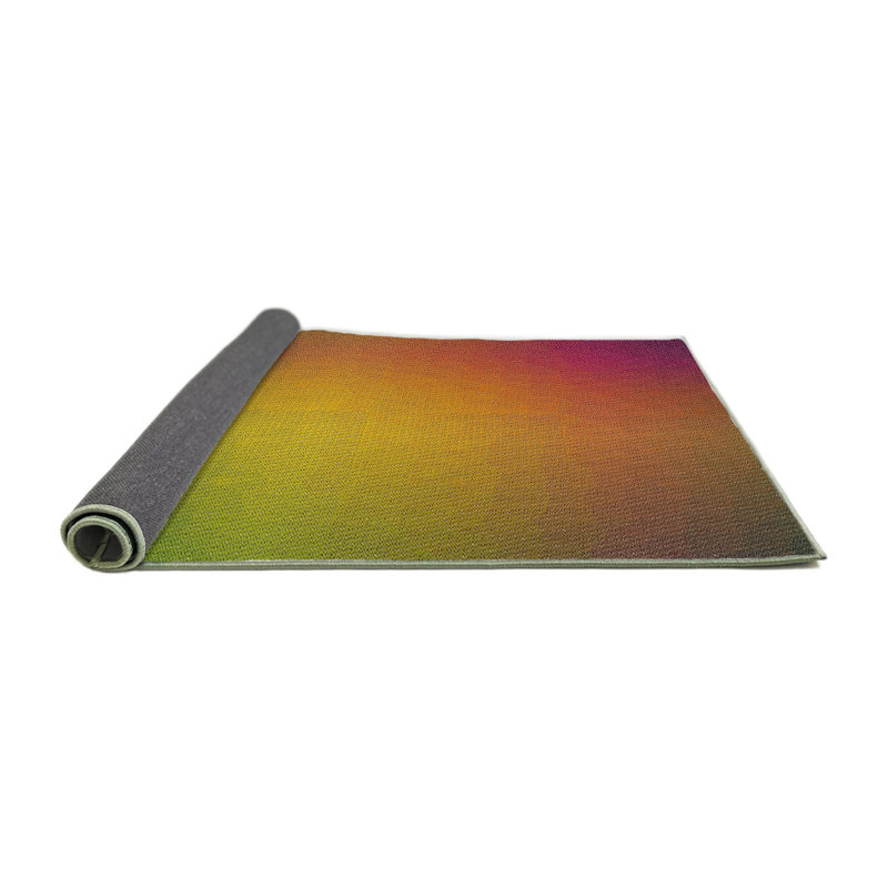 Tapis jaune/vert/rose à motifs, Rond 6 pi