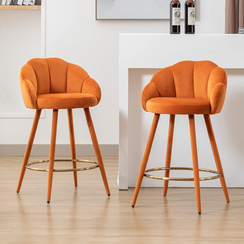 Bannan Upholstered Counter Stool with Metal Frame, Orange