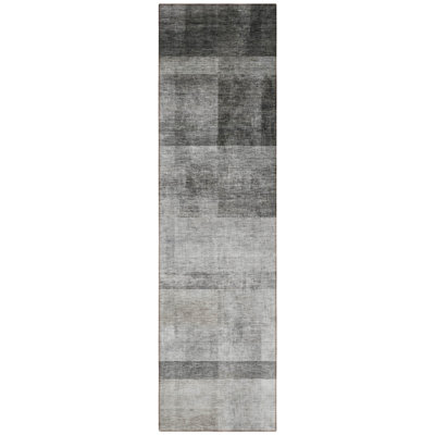 8' Runner Gray Ombre Washable Non Skid Indoor Outdoor Runner Rug