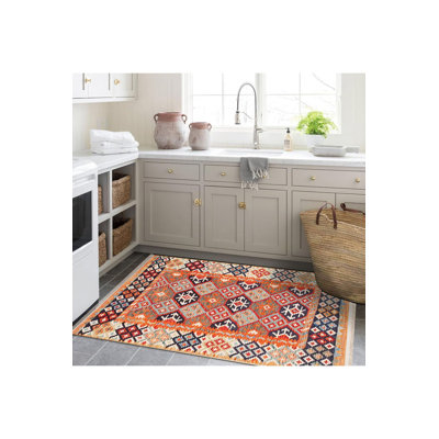 Tapis décoratif traditionnel multicolore lavable à la machine