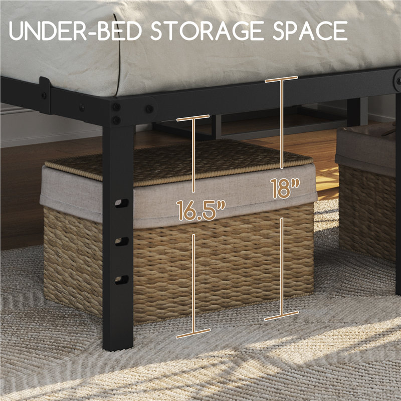 19'H Metal Platform Bed Frame with Non-slip Mattress Foundation, Full