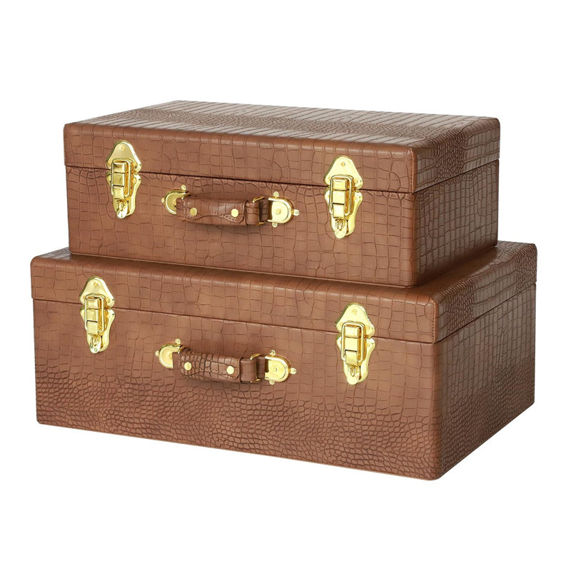 Coffres de rangement avec cadre en bois, ensemble de 2, Brun
