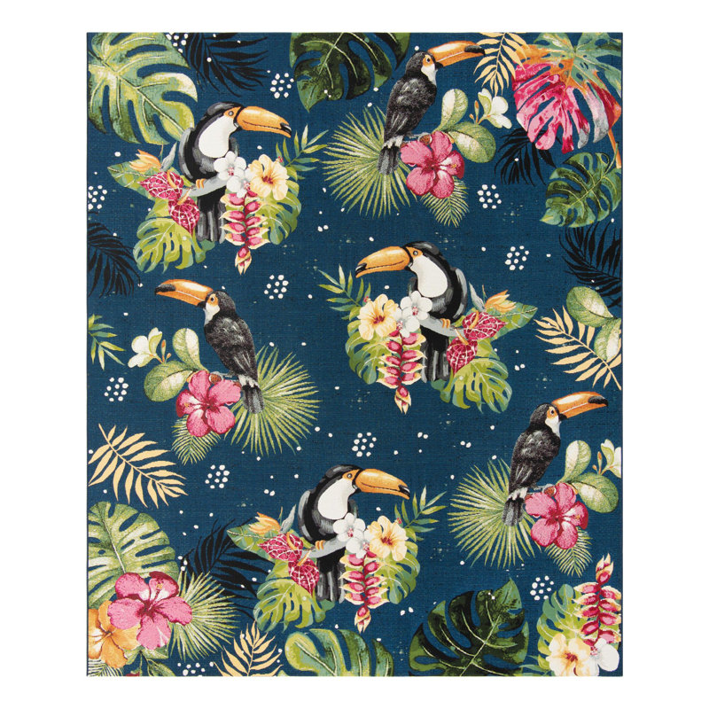 Hermleigh Washable Floral Indoor / Outdoor Rug, Rectangle 10' x 12'