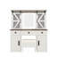Ensemble de coiffeuse 43,3 "avec miroir éclairé, ensemble de coiffeuse avec tabouret de rangement et station de charge, coiffeuse avec porte de grange coulissante, 3 tiroirs et 4 armoires, beige