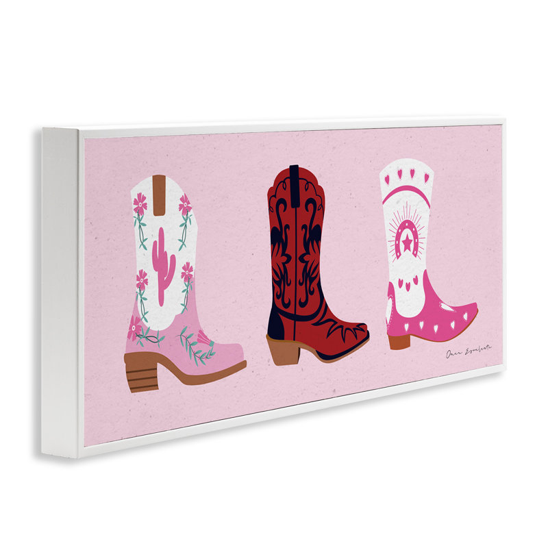 Diverses bottes de cow-boy par Omar Escalante, Giclée encadrée blanc bord de mer, H 10 po x l 24 po x P 1,5 po