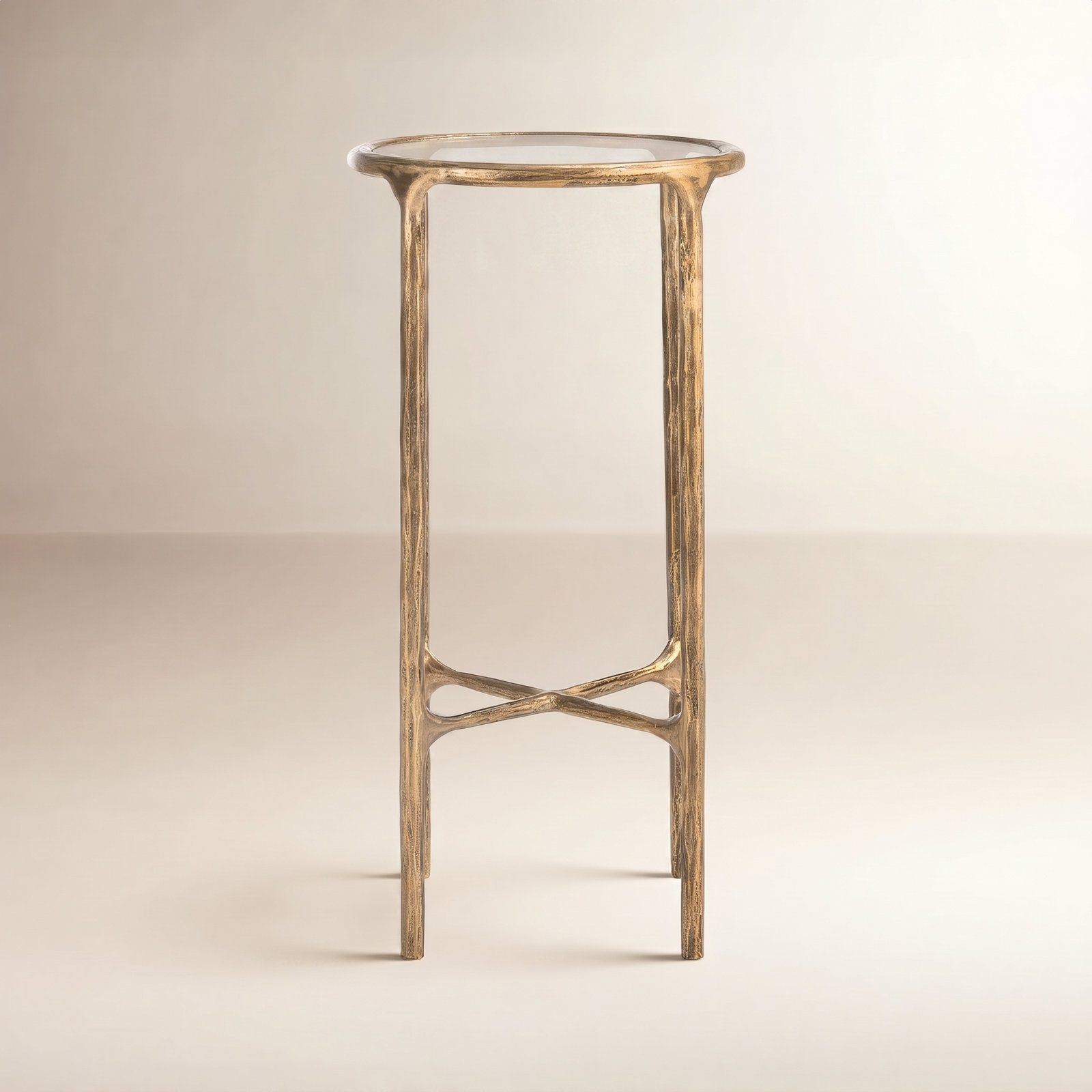 Evelynn 12" Genuine Marble End Table, White Marble Top/Brass Base