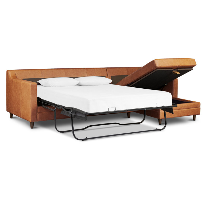 Canapé-lit modulaire avec rangement Harper, Brun clair cognac, Orienté à droite