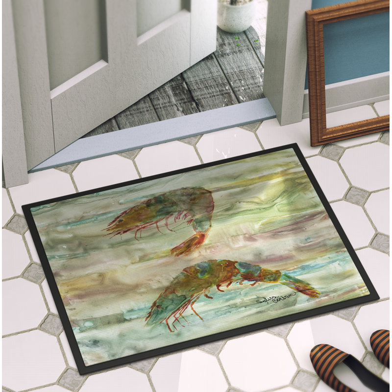 Tapis de porte d’extérieur antidérapante d’intérieur/extérieur pour coucher de soleil crevette Drew, Rectangle 2 pi x 3 pi