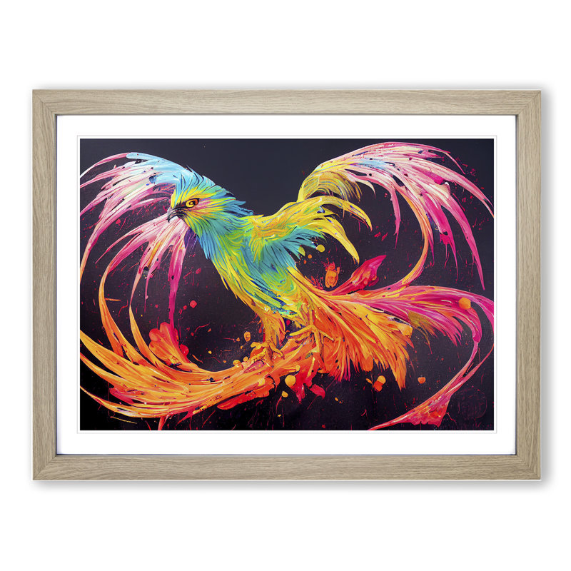 XH1022-6912X Phoenix Bird Splash Vol.2 - Single Picture Frame Print, 46cm H x 64cm W x 2cm D, Oak Framed