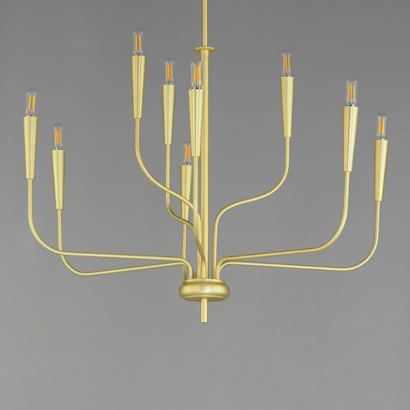 9 - Light Dimmable Classic / Traditional Chandelier, Satin Brass