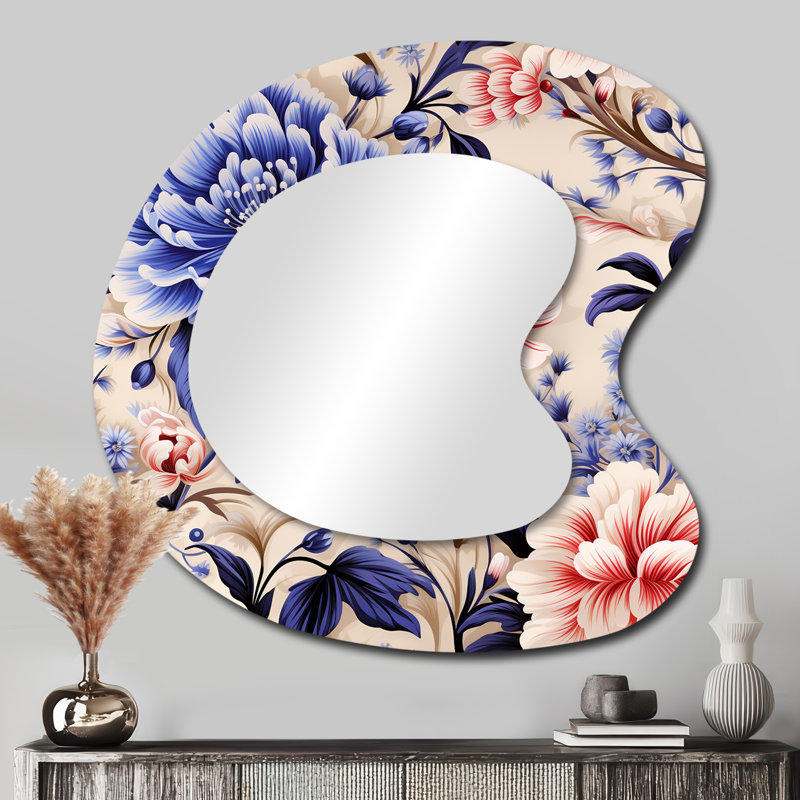 Bohemian Damask Harmony - Grand miroir mural bohémien irrégulier à formes 3D damassées, 33 po x 33 po