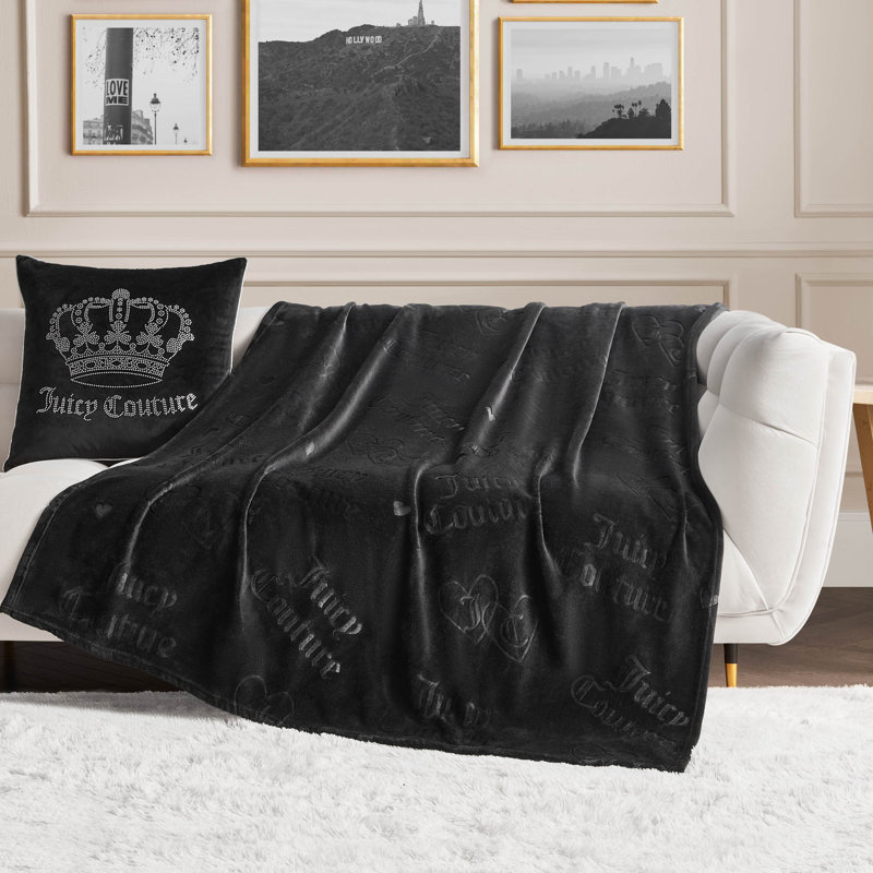 Juicy Couture Embossed Plush Throw Blanket, Embossed Crown