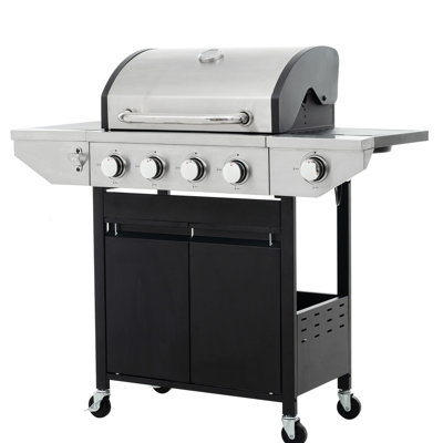 4 Burner Propane Gas Grill With Side Burner, Stainless Steel - 46,500 For Outdoor Patio Enjoyment & Cook Mouthwatering Meals Outdoors