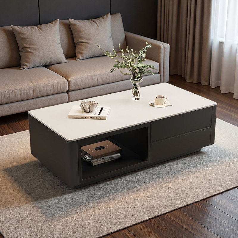 Table basse rectangulaire avec rangement en ardoise pour le salon, H 14,96 po x L 47,24 po x l 23,62 po, Blanc