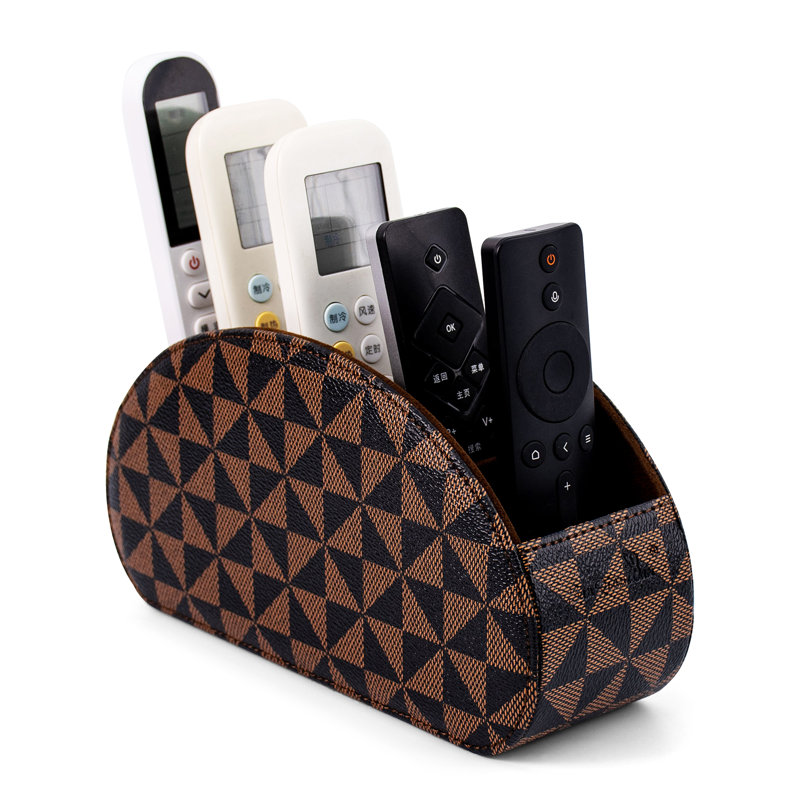 Boîte de rangement pour télécommande avec 5 compartiments en cuir de polyuréthane bleu multifonctionnel pour bureau avec rangement et télécommande pour lecteur multimédia, brosse, crayon, lunettes et fournitures de bureau