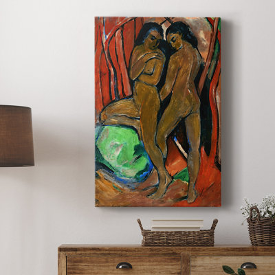 Two Standing Nudes with Green Rock -Gallery Wrapped Canvas by Franz Marc