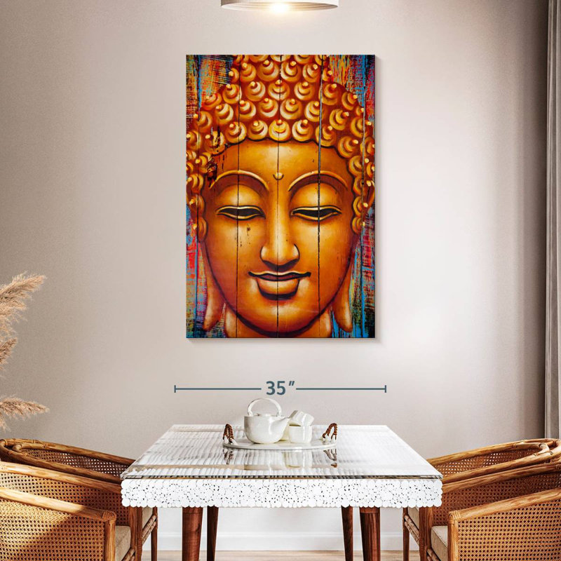 Leisha Buddha Face On Planks, 48" H x 32" W