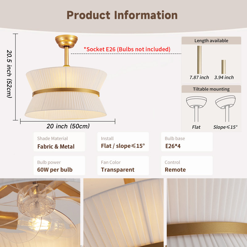 Boho Fandelier Ceiling Fan with Light and Remote Rattan Chandelier Fan Fabric Chandelier Fan Gold Caged Ceiling Fan with Light for Bedroom, Living Room Nursery Foyer Kitchen