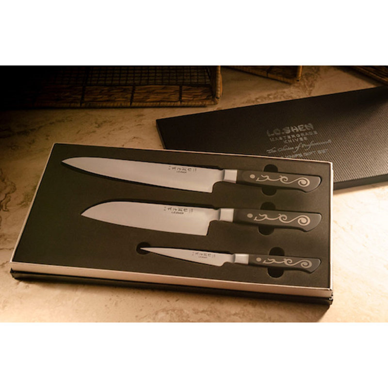I.O. Ensemble de couteaux de cuisine SHEN Master Grade 3, couteau Santoku, couteau d'office, couteau de chef, ensemble de couteaux tranchants pour un usage quotidien