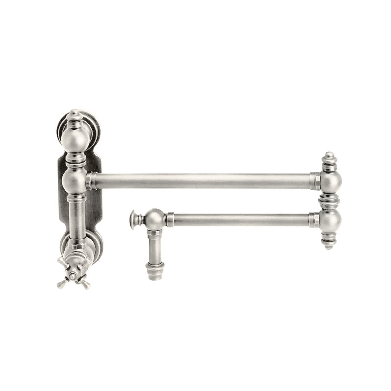 Traditional Wall Mounted Potfiller - Cross Handle, Satin Chrome