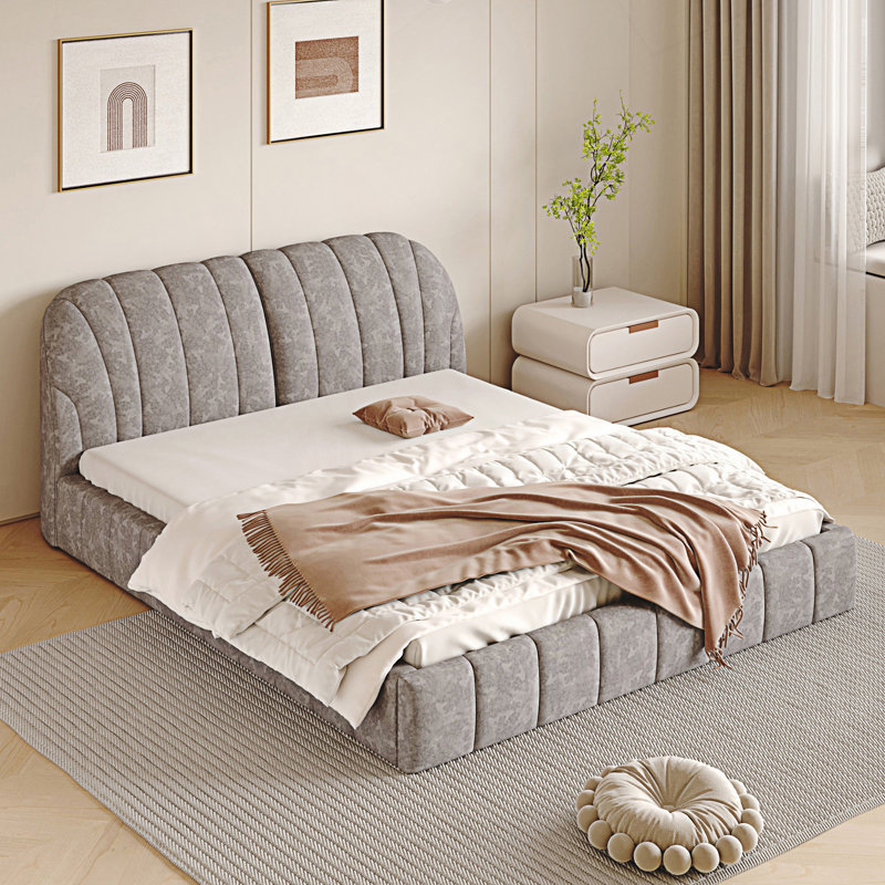 Grand lit plateforme tapissier Modern, gris