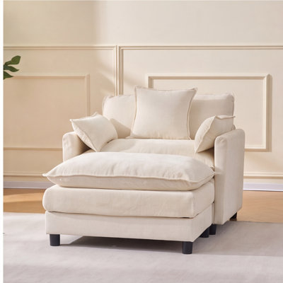 Chaise d'appoint en chenille de 39,4 po avec repose-pieds beige, repose-pieds moderne pour salon, chambre à coucher