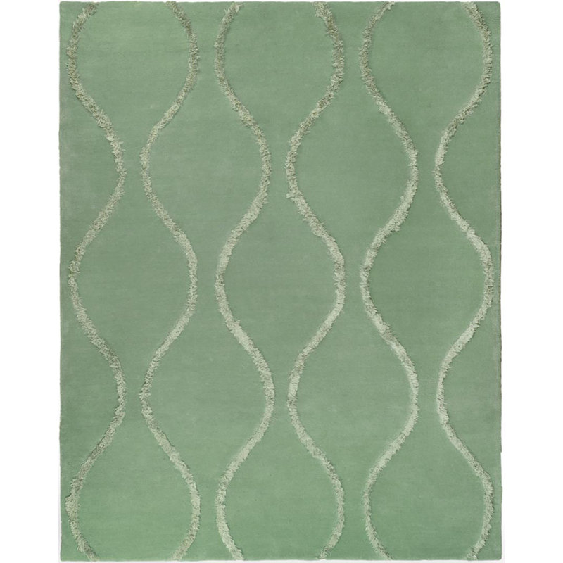 Tapis vert en laine touffeté à la main Aryana, Rectangle 7 pi 6 po x 9 pi 6 po