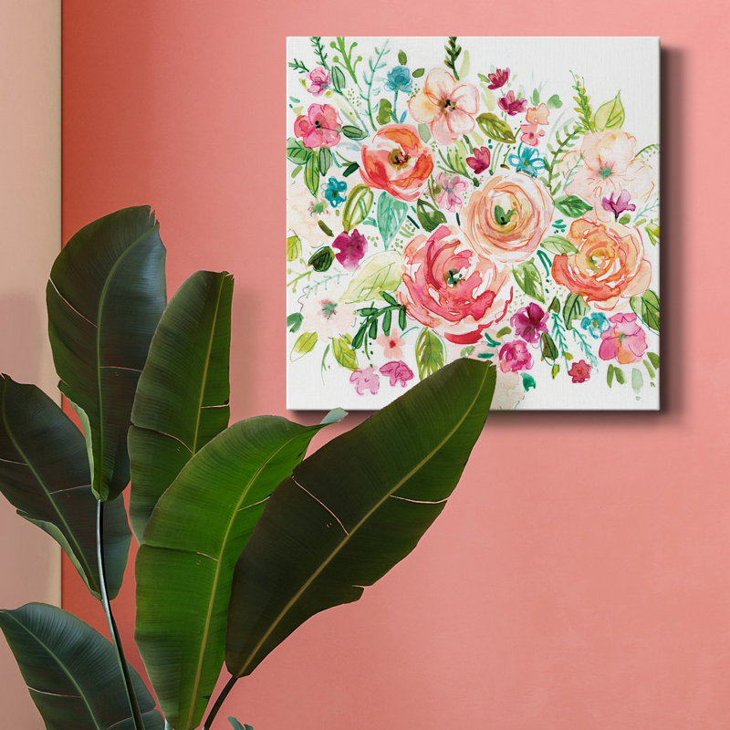 Jardin illustré - reproduction d'art sur toile tendue, H 16 po x l 16 po x P 1 po