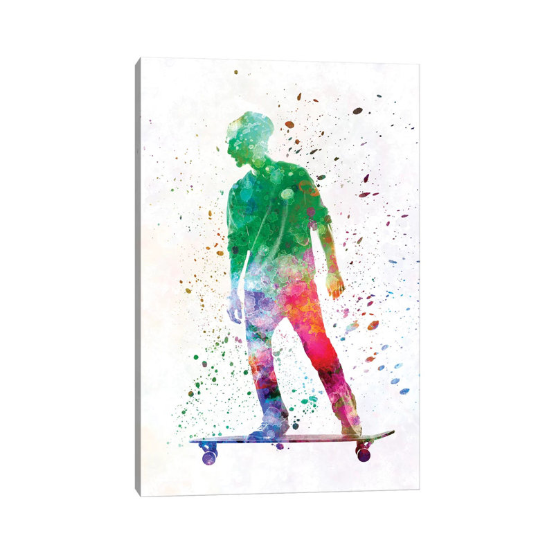 Skateboarder In Watercolor VIII by Paul Rommer - Gallery-Wrapped Canvas Giclée on Canvas, No Frame, 20.32 cm H x 30.48 cm W