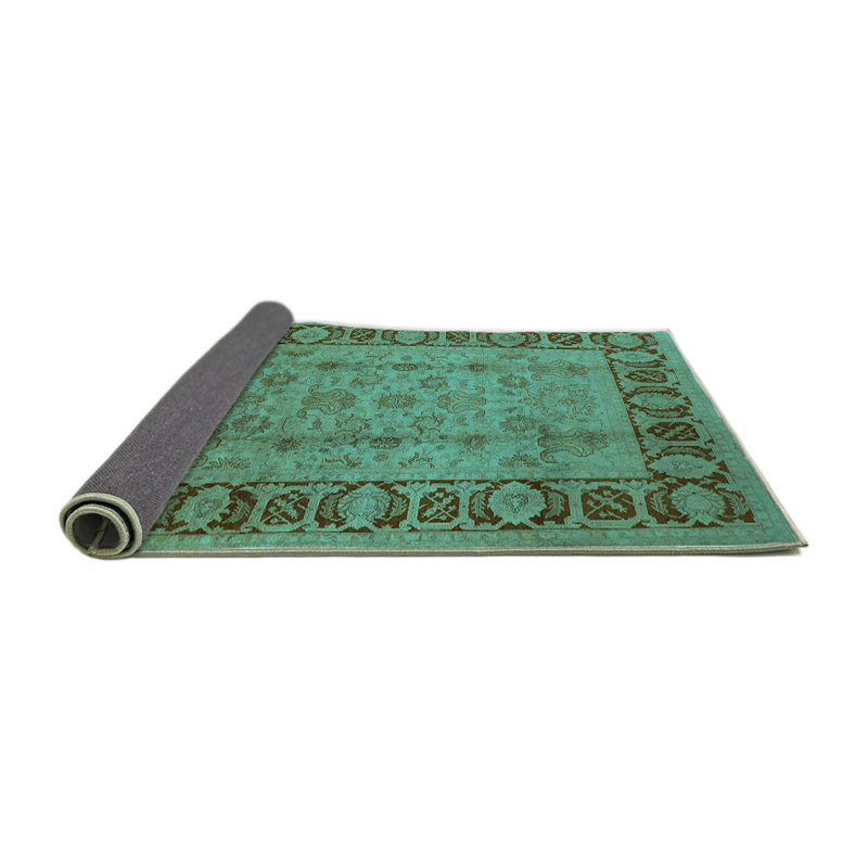 Tapis oriental en laine / polyester tissé à la machine en bleu / brun, Carré 5 pi