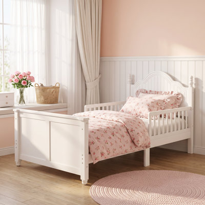CPC Certified Kids Twin Platform Bed, White Finish Wood Twin Bed Frame with Headboard and Footboard, Sturdy Children’s Bedroom Furniture