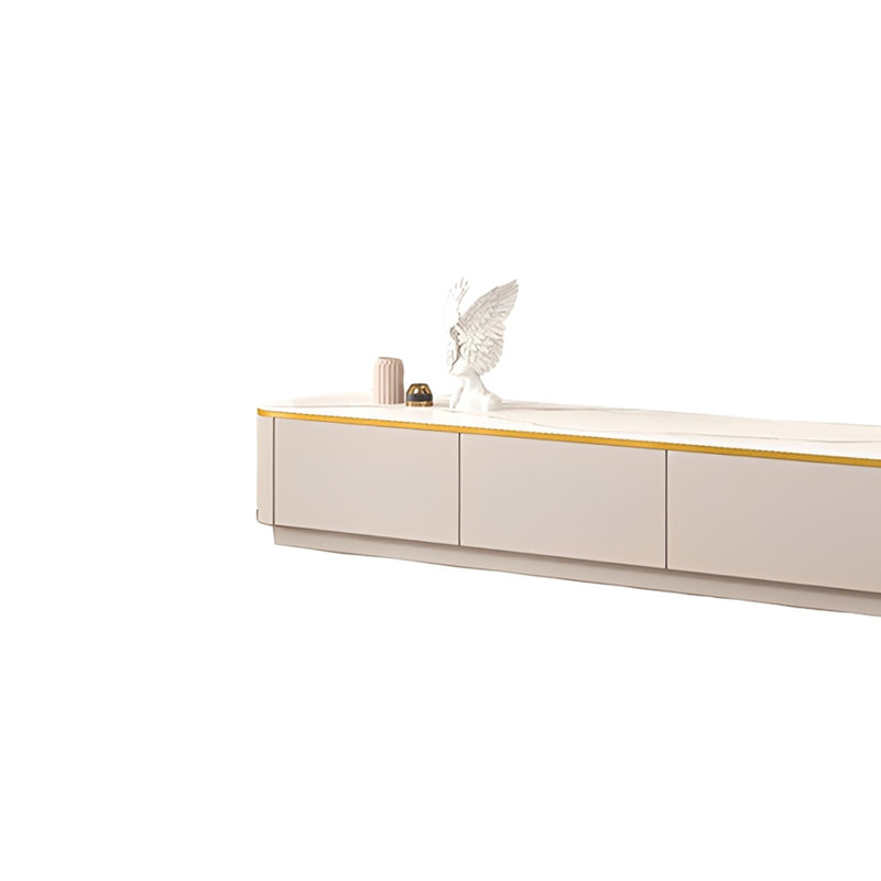Meuble télé simple et moderne, H 13,38 po x L 78,74 po x l 13,77 po, Or / blanc / beige