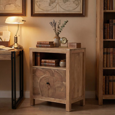 Solid Wood Tree Trunk 1-Drawer Filing Cabinet