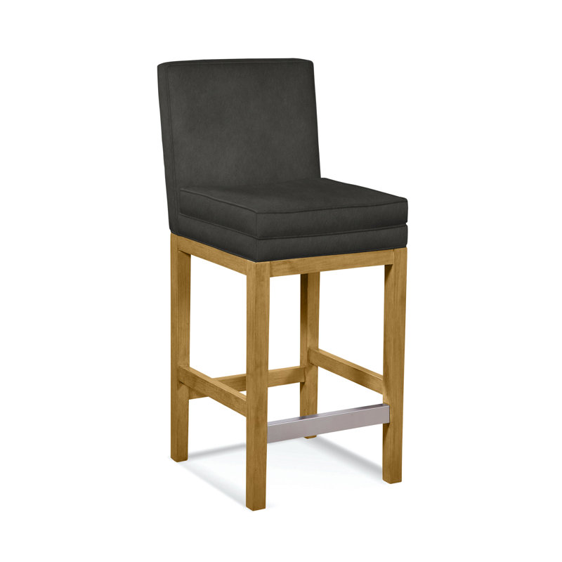 Upholstered Stool, Honey Finish, Gray Sugar Performance; 0863-84