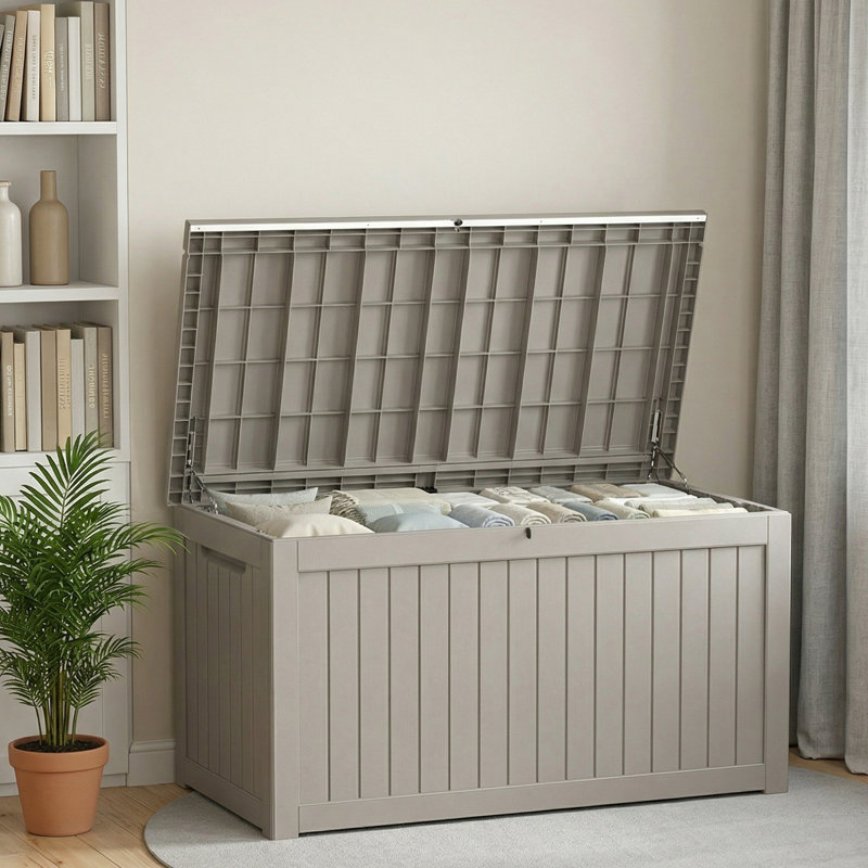 Boîte de rangement verrouillable en résine résistante à l'eau de 57,92 po l 230 gallons (brun clair / gris), 230, Brown-Grey