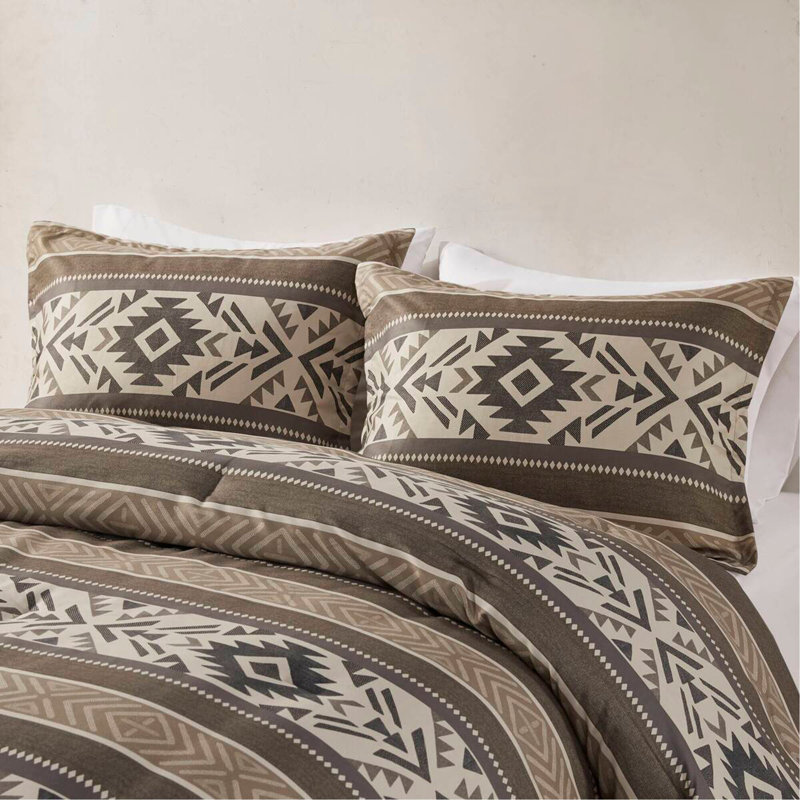 5 Piece Stripe Herringbone Comforter Set with Throw Pillows Brown, King Comforter + 4 Additional Pieces