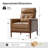 Outen Mid-Century Modern Genuine Leather Armchair with Solid Wood Armrests-466039389