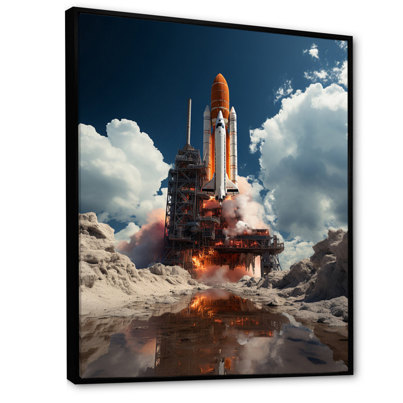 «Rocketship Beyond the Atmosphere I», impression d'art mural Rocketship, H 32 po x l 24 po x P 1 po, Cadre flottant noir