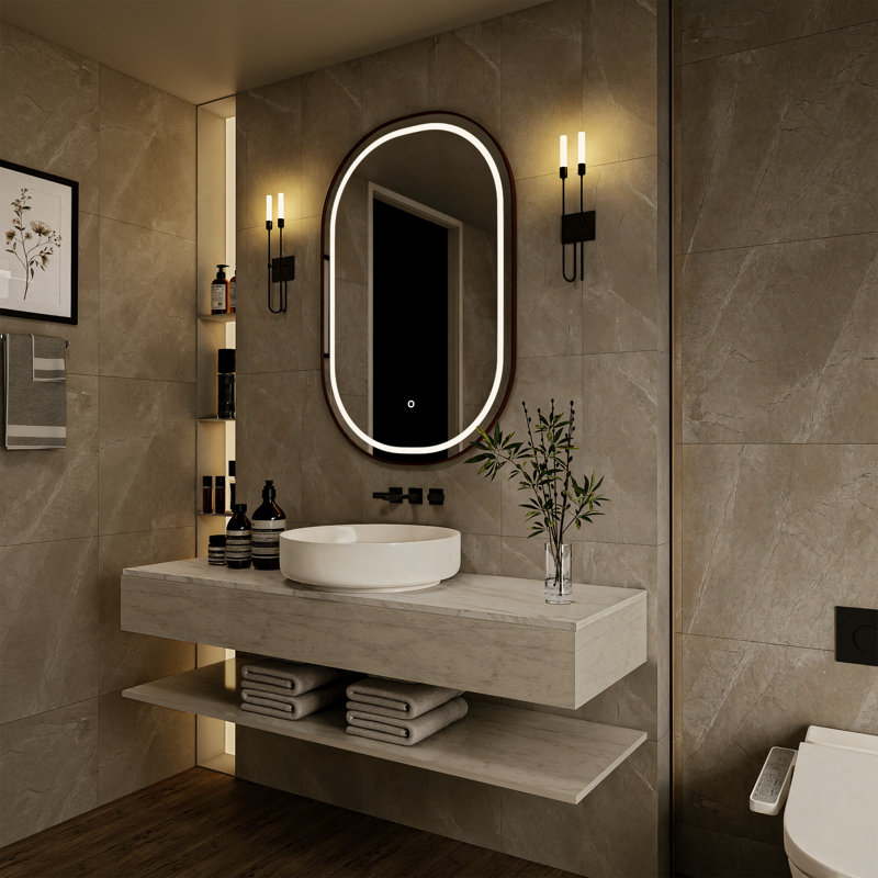 Round Bathroom Vanity Wall Mirror , Rose Gold, 35.4" x 23.6", Vertical
