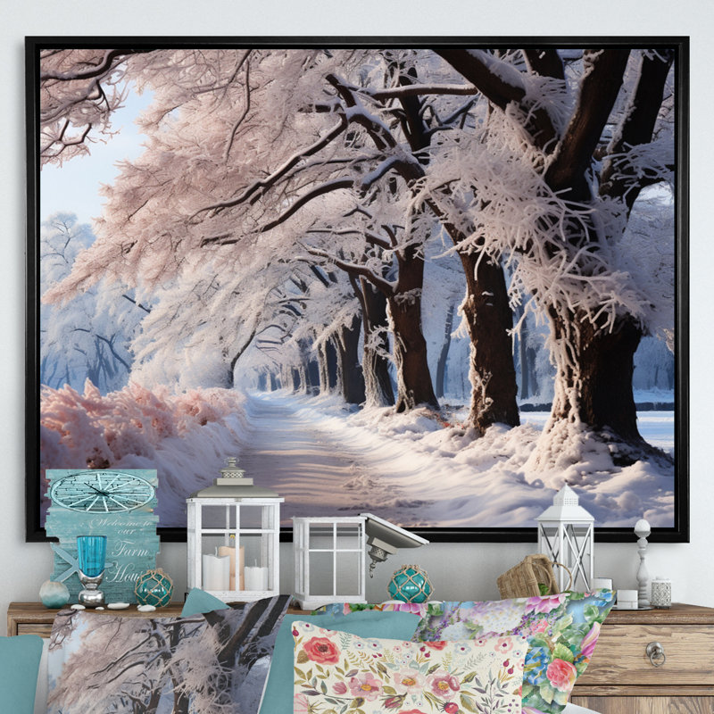 Winter Frosty Forest III, reproduction d'art sur toile, 34" H x 44" W, Cadre flottant noir