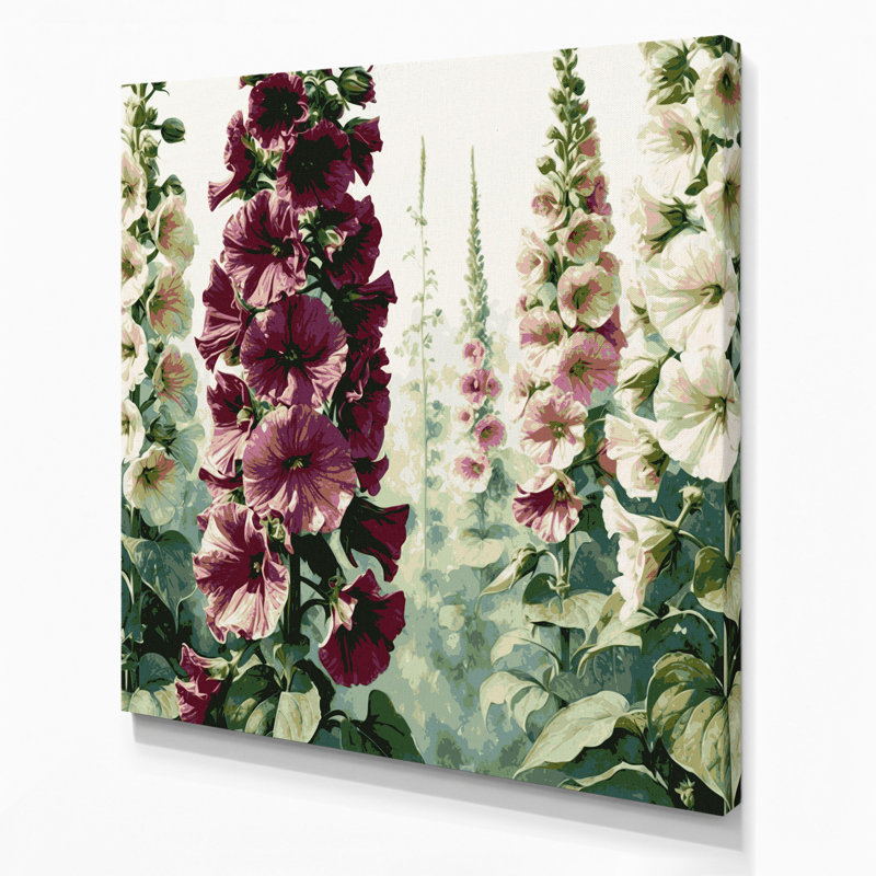 Art mural sur toile Botanical Hollyhock, H 12 po x l 12 po