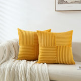 Square Striped Corduroy Soft Flannel Patchwork Pillow Cover
