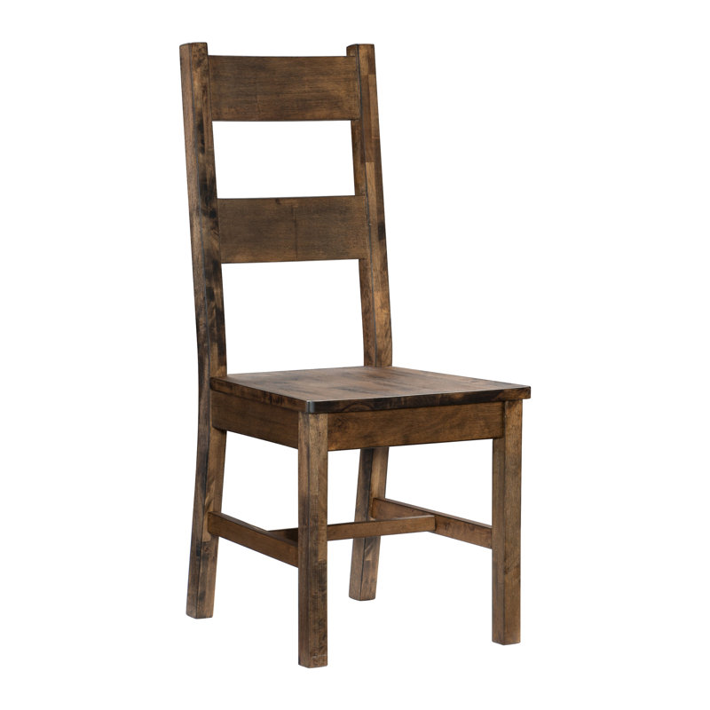 2 chaises de salle à manger transitionnelles classiques, bois massif, aspect rustique brun bruni, capacité de poids de 250 lb, chaises d'appoint en bois de 2, brun